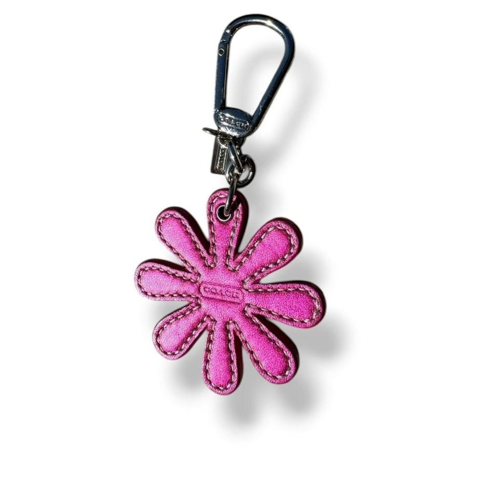 Y2K COACH Crystal Rhinestone Metallic Pink Flower Daisy Bag Charm Keychain - Picture 4 of 4
